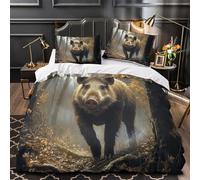 VOXYTMLWG Wild Boar Forêt Housse Couette Microfibre Hypo 3D 3Pcs 2xTaies Douce Nature Wildlife Ensemble Lit Douce Entretien Fac for Garçons Filles Super King（260x220cm）