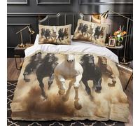 VOXYTMLWG Wild Horses Galloping Housse de Couette 3D Effet Microfibre 3 Pièces Taie Super Douce Dynamic Equine Linge de Lit Léger Hypoallergique for Adulte Enfants Filles King（220x240cm）