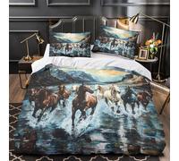VOXYTMLWG Wild Horses Galloping Parure de Lit Microfibre Résistante 3D Imprimée 3 Pièces 2xTaies Douce istic Peinture Linge de Lit Super Douce Entretien Facile for Filles Ado Super King（260x220cm）