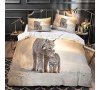VOXYTMLWG Wild Lynx Mother Housse de Couette Microfibre 3D Imprimé 3 Pièces Taie Ultra Douce Nature Wildlife Linge de Lit Hypoallergique Résistante for Adulte Enfants Filles Double（200x200cm）
