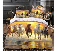 VOXYTMLWG WildHorsesRunning Parure de Lit 3D Imprimé Microfibre Hypoallergique 3 Pièces 2xTaies Douce Dynamic Linge de Lit Super Douce Entretien Facile for Adulte Single（140x200cm）