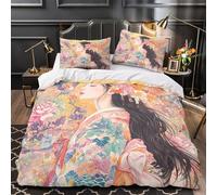 VOXYTMLWG Woman in Kimono Ensemble De Literie Microfibre Résistante 3D Imprimé 3 Pièces 2xTaies Super Douce Floral Housse de Couette Confortable Entretien Facile for Adultes Enfants King（220x240cm）