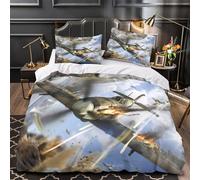 VOXYTMLWG WWII Fighter Battle Linge de Lit 3D Effet Microfibre Résistante 3 Pièces Taie Ultra Douce air Combat Action Ensemble De Literie Confortable Résistante for Filles Ado King（220x240cm）