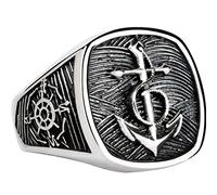VOYADE Bague En Acier Inoxydable Boussole Ancre Viking, Chevalière Ancre Nordique Pour Homme Bague Boussole Marine,Argent,11