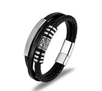 VOYADE Bracelet De Cordon En Cuir D'acier Inoxydable De Noeud Celtique De Boussole De Viking, Bracelet Tressé Simple De Boucle D'aimant En Cuir Multicouche D'hommes,Noir,22cm