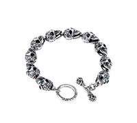 VOYADE Bracelet en Argent Sterling S925 avec Tête De Mort Graffiti pour Homme, Bracelet Hip Hop Personnalisé en Argent Sterling,Argent,22cm