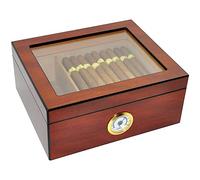 VOYADE Cave à Cigares en Bois, Cave à Cigares en Bois De CèDre De Grande Capacité, Peut Contenir 25 à 50 Cigares, Surface Peinte, HygromèTre Et Humidificateur IntéGréS