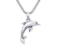 VOYADE Pendentif Couple De Dauphins En Étain Pur, Collier Pendentif Personnalisé En Étain Pur Pour Hommes Et Femmes,Argent,Pendant + Chain 60cm