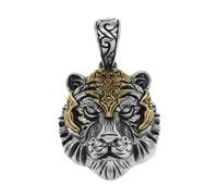 VOYADE Pendentif Tête De Tigre Dominant En Argent Sterling S925, Collier Pendentif En Argent Sterling Polyvalent Et À La Mode Pour Hommes,Argent,Pendant + Chain 70cm