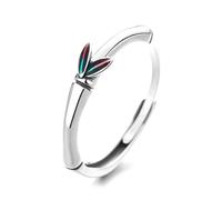 VOYADE S925 Anneau En Argent Sterling Avec Feuille De Bambou Rustique, Petit Anneau Ouvert Et Frais,Argent,8