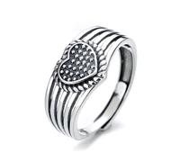 VOYADE S925 Bague En Argent Sterling Vintage Avec Coeur D'amour Multicouche, Bague Ajourée Personnalisée De Style "Ins".,Argent,8