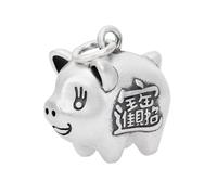 VOYADE S925 Pendentif Cochon En Argent Sterling, Collier Vintage En Argent Sterling Avec Cent Pendentifs,Argent,Pendant + Chain 50cm