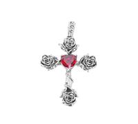 VOYADE S925 Pendentif Croix En Argent Sterling Avec Zircon Rose Rouge, Collier Pendentif En Argent Sterling Polyvalent Et À La Mode Pour Femmes,Argent,Pendant + Chain 60cm
