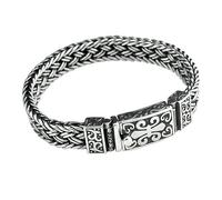VOYADE Vintage S925 Sterling Silver Wide Double Layer Wheat Chain Bracelet, Sterling Silver Cuban Chain Generous Buckle Bracelet Pour Hommes,Argent,21cm