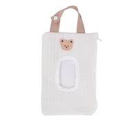 Voyage Baby Wipes Case avec fermeture à glissière Broidered Portable Loop Refipillable Baby Wipe Dispensver Sac pour voyages et activités de plein air Tissu de coton 15 x 23cm (Ours blanc)
