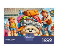 Voyage Chien Bagages 1000 Pièces Pack Puzzle Escapade familiale Joyeuse Puzzle Carton Extra-épais - Collectionneurs’ Favorite, Détente, Pause Bureau Voyage Et Fêtes 52x38cm/1000pcs