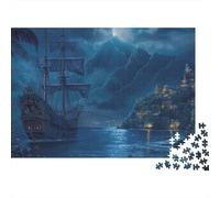 Voyage de Nuit de Navire Pirate Puzzle DIY 1000 Pièces Carton Extra-Épais pour Famille, Jeu Amusant Stimulant, Belle Décoration, Cadeau D’Anniversaire Idéal pour Famille 52x38cm/1000pcs