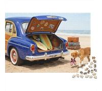 Voyage de Plage en Voiture Vintage 1000 Pièce Carton Robuste Puzzle Premium Amants De Famille Entraînement du Cerveau Décoration Murale Pack De Valeur 70x50cm/1000pcs