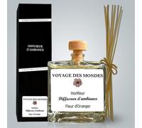 Voyage des mondes Diffuseur d'arôme Fleur D'oranger 100ml en Plastique avec bâtonnets parfumés pour petite pièce, Longue durée, Parfum Naturel, Fabriqué en France