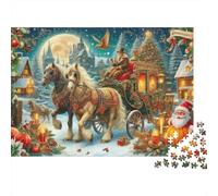 Voyage en Chariot de Noël Puzzle Classique 1000 Pièces, Papier Premium, Hobbyistes W nd & Adultes,Santa Horse-Drawn Sleigh Décoration Intérieure, Cadeau Femmes, Décoration Fête 70x50cm/1000pcs