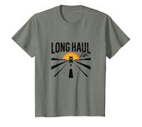 Voyage en Voiture rétro Keep on Truckin' Long Haul Life Trucker T-Shirt, Enfant, Vert Kaki chiné, 12 Ans
