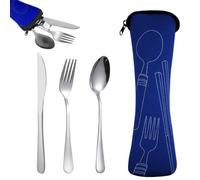 Voyage Ensemble Couverts Set, Couverts portatifs en Acier Inoxydable, Couverts de Camping avec Étui en Néoprène pour Camping,Pique-Nique, Festivals et Les Voyages