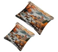 Voyage Light : 2 pcs Sunset Mountain Deer-1312 Sac Shrapnel Sac - Rouge à lèvres et rangement de petits objets, multicolore, A：7.1x5.8in/18x14.8cm，B:4.7x4.5in/12x11.5cm