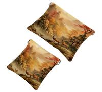 Voyage Light : 2 pcs Sunset Mountain Deer-1342 Sac Shrapnel Sac - Rouge à lèvres et rangement de petits objets, multicolore, A：7.1x5.8in/18x14.8cm，B:4.7x4.5in/12x11.5cm