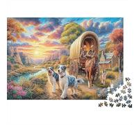 Voyage Occidental Bundle Puzzle 1000 Pièces pour Fans Adultes, Carton Épais,Chien de Wagon Couvert Décoration Murale Maison,Cadeau Nouvel an 70x50cm/1000pcs