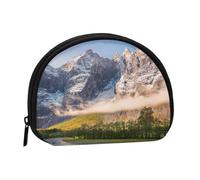Voyage paysage de montagne plein format imprimé polyester portable mini sac de rangement en forme de coquille portefeuille petite pièce de monnaie portefeuille Shell sac de rangement, Noir , Taille