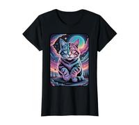 Voyage psychédélique du Chat céleste T-Shirt Graphique avec Valeur, Femme, Noir, M