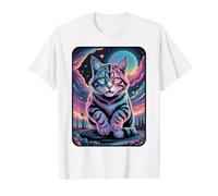 Voyage psychédélique du Chat céleste T-Shirt Graphique avec Valeur, Homme, Blanc, XL