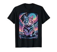 Voyage psychédélique du Chat céleste T-Shirt Graphique avec Valeur, Homme, Noir, S
