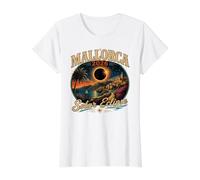 Voyage Vintage « Majorque 2026 Solar Eclipse » T-Shirt Graphique avec Valeur, Femme, Blanc, S