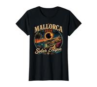 Voyage Vintage « Majorque 2026 Solar Eclipse » T-Shirt Graphique avec Valeur, Femme, Noir, M