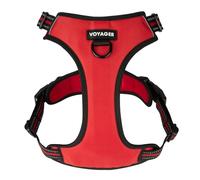 Voyager Harnais pour Chien avec Double Attache pour Laisse - Contrôle Anti-Traction - Réglable - Doux mais Robuste - Technologie réfléchissante 3M - Treillis Rouge - Taille M (Tour de Poitrine : 50,8
