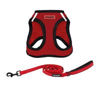 Voyager Step-in Air All Weather Mesh Harness and Reflective Dog 5 ft Leash Combo with Neoprene Handle, for Small, Medium and Large Breed Puppies by Best Pet Supplies - Red/Black Trim, X-Small