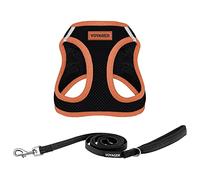 Voyager Step-in Air All Weather Mesh Harness and Reflective Dog 5 ft Leash Combo with Neoprene Handle, for Small, Medium and Large Breed Puppies by Best Pet Supplies - Black/Orange Trim, Medium
