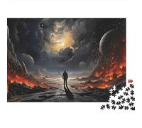 Voyageur Cosmique Puzzle de Noël 1000 Pièces pour Adultes Figure Solitaire dans Paysage Ardent Premium Robuste Vibrant Stimulant Cadeau 38x26cm/1000pcs