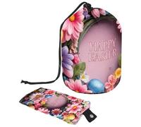 Voyagez avec style avec notre grande trousse de maquillage - Imperméable, pliable et parfaite pour les femmes ! Couronne de Pâques rose, multicolore, 9.9x6.9in/25.2x17.6cm;6x3.5in/15.2x8.8cm
