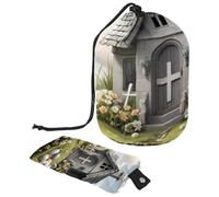 Voyagez avec style avec notre grande trousse de maquillage imperméable pour femme, maison de Pâques grise, multicolore, 9.9x6.9in/25.2x17.6cm;6x3.5in/15.2x8.8cm