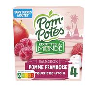 Voyagez le temps d'une pause avec POM'POTES Recette Bangkok pomme framboise litchi sans sucres ajoutés, lot de 4x90g - Lot de 4