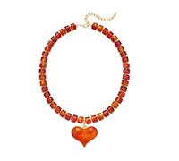 VOYANTE Collier en forme de cœur pour femme - Couleur ambre - Pendentif en forme de cœur avec perles acryliques - Bijou élégant pour femmes, amies à offrir
