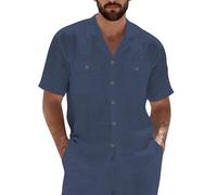 Voylansi Chemises de vacances pour homme - Pull décontracté pour homme - Col rabattable et boutonné avec double poche de poitrine - T-shirts décontractés et confortables - Haut léger décontracté pour