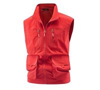 Voylansi Gilets cargo de combat pour homme multi-poches sans manches pour homme baggy couleur unie et poche zippée gilets confortables légers gilet respirant décontracté gilet pour l'extérieur, Rouge