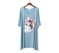 VOYOKIS Femme Chemise de Nuit, Robe de Nuit Casual Robe Femme en Modal avec Chat Imprime, Pyjama Femme Ample et Confortable