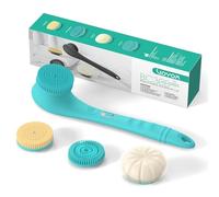 VOYOR 4 en 1 Brosse Dos Douche Électrique Brosse pour le Dos Brosse Dos Douche Long Manche Poils Naturels Pour Femme Homme Brosse Exfoliante Corps, lave dos, Massage Rechargeable Sans Fil BC300(Bleu)