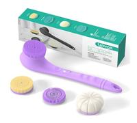 VOYOR 4 en 1 Brosse Dos Douche Électrique Brosse pour le Dos Brosse Dos Douche Long Manche poils naturels pour Femme Homme Brosse Exfoliante Corps, lave dos, Massage Rechargeable Sans Fil (Violet)