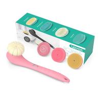 VOYOR 4 en 1 Brosse Dos Douche Électrique Long Manche Poils Naturels Corps, Lave Dos, Massage Rechargeable Sans Fil (Rose)