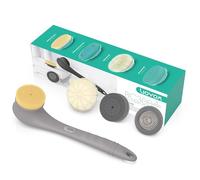 VOYOR Brosse électrique pour le corps - Tête de brosse rotative bidirectionnelle, 4 accessoires, étanche IPX6, rechargeable, sans fil, brosse de bain à long manche BC300 (gris)